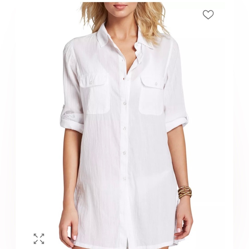 Lauren Ralph Lauren White Crushed Cotton Camp Shirt